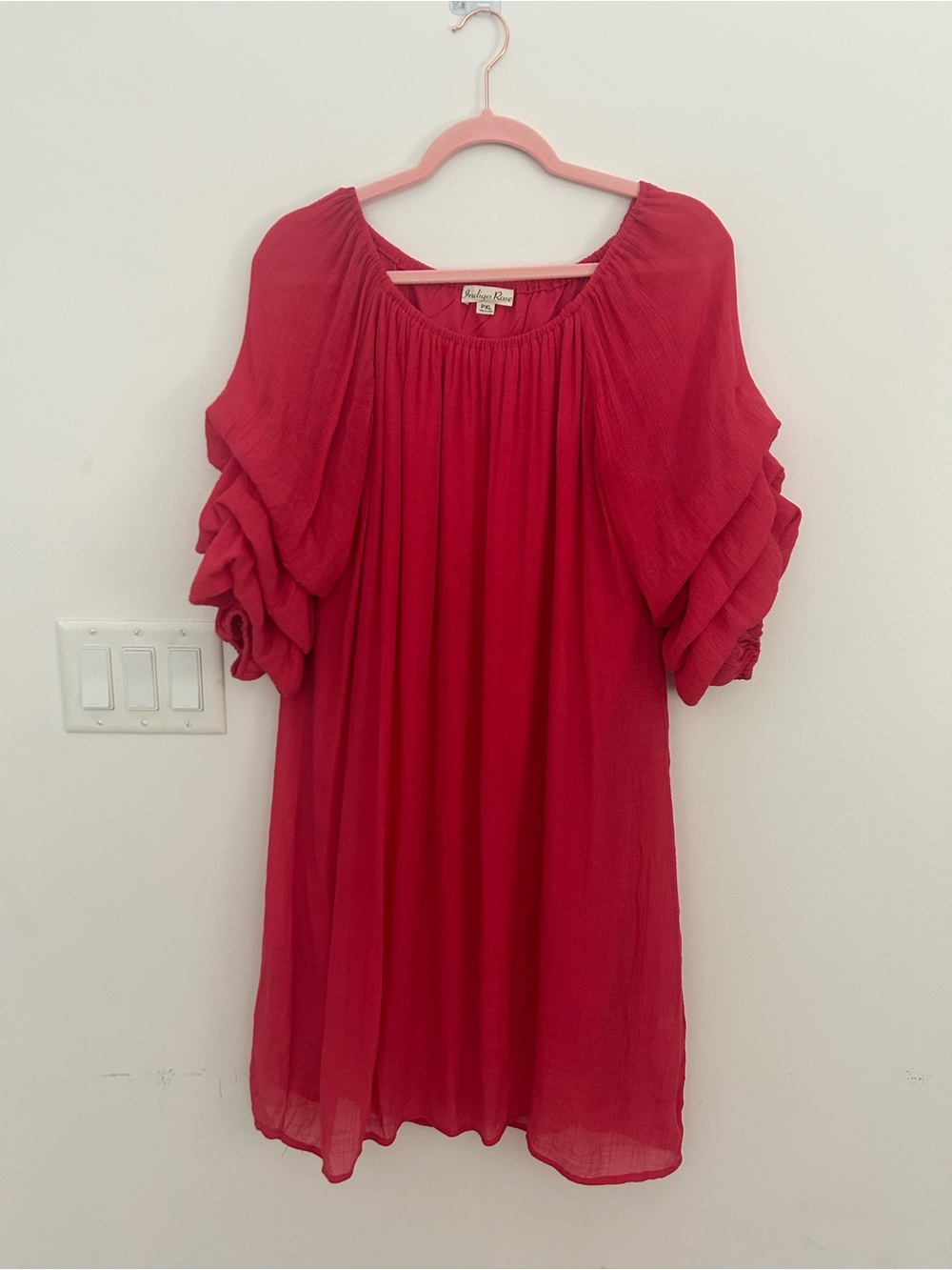 Indigo Rose Pink Ruffle Sleeve Peasant Blouse Top Women’s Petite Size XL